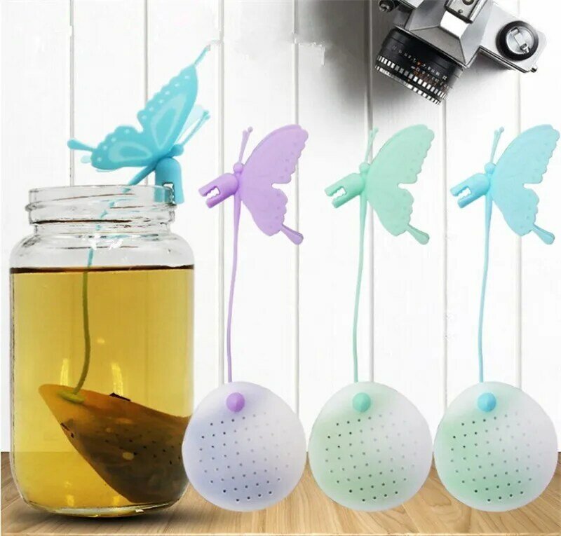 Hot Sale Butterfly Tea Bags Strainers Silicone Filter Tea Infuser Silica Cute Teabags for Tea & Coffee Drinkware
