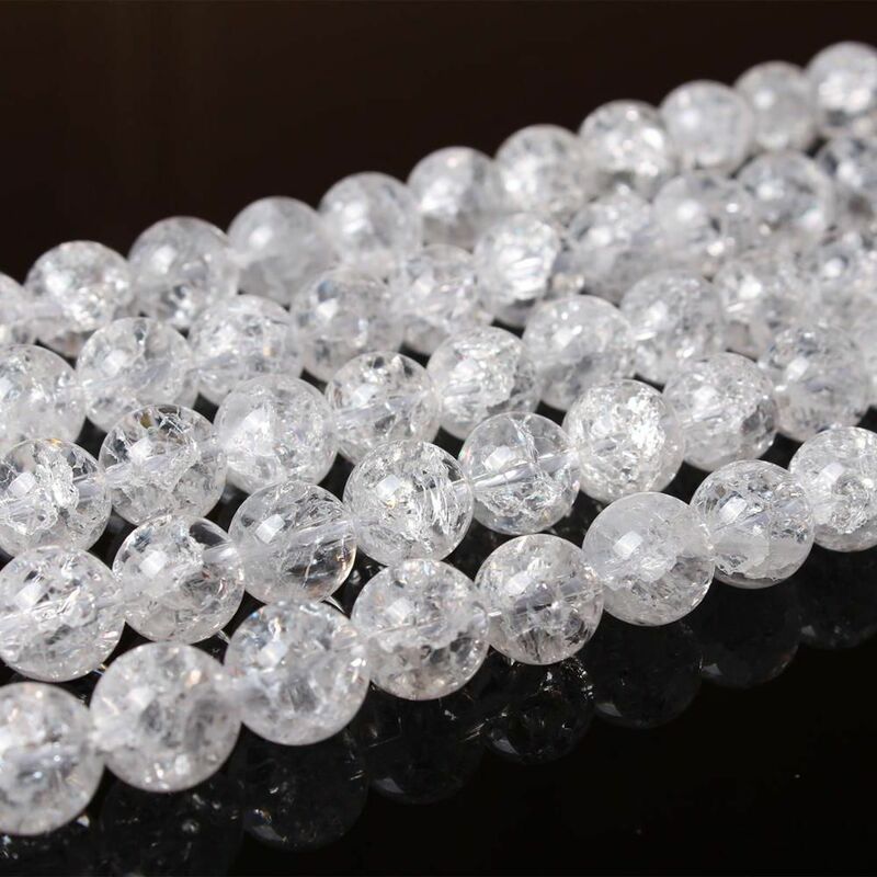 Natural Cracked Crystal Gemstone 6 8 10 12mm Round White Quartz Loose Beads Accessories for Necklace Bracelet DIY Jewelry Making