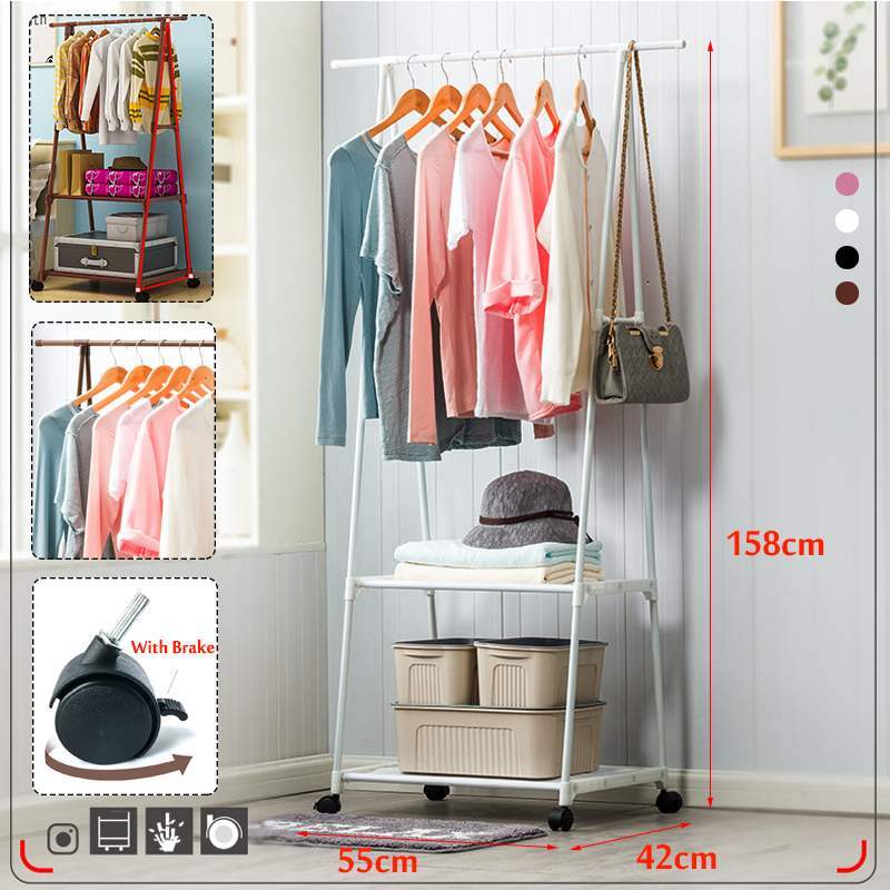 Bunte Kleidung Rack Stand Kleidung Hängende Lagerung Regal Kleiderbügel Racks w/Rad Einfache Stil Schlafzimmer Möbel