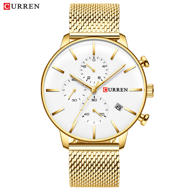 Top luksusowa marka CURREN mężczyźni zegarek moda Sport wodoodporny chronograf siatka ze stali nierdzewnej zegarek dla mężczyzn Relogio Masculino