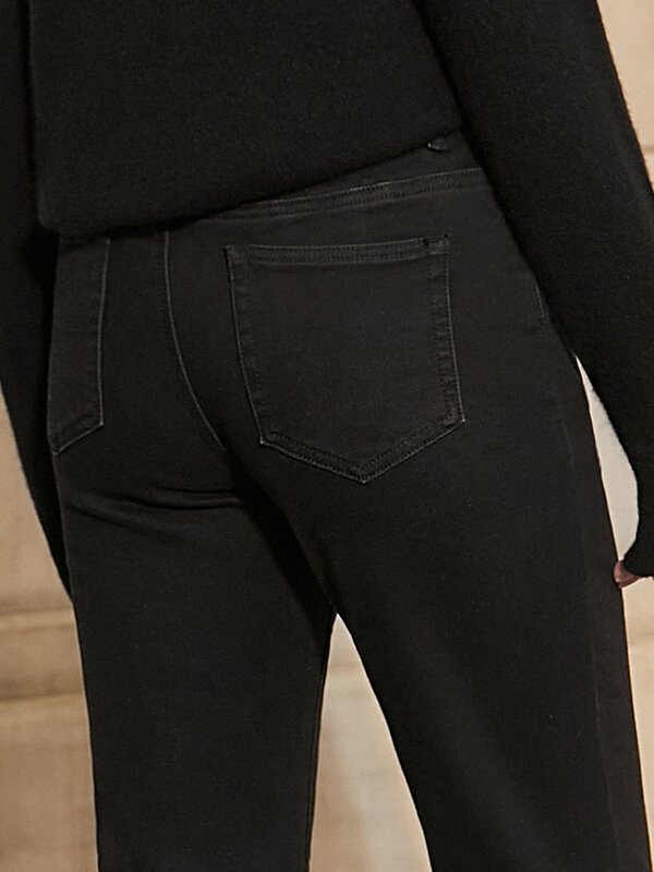 Calça jeans feminina de inverno amii, calça reta de lã lisa com borla, estilo minimalista para mulheres, calça comprida 12030584