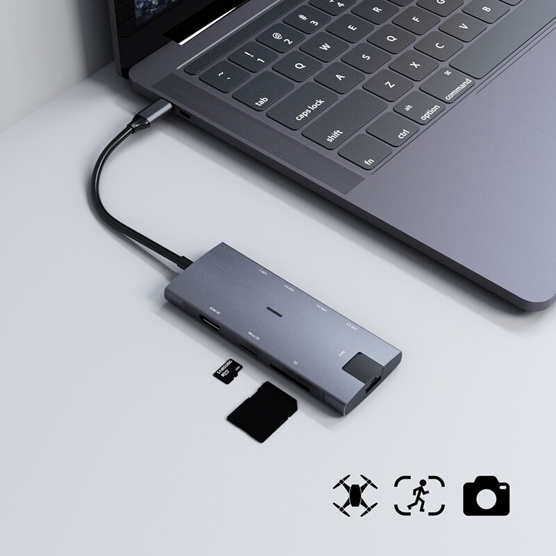 HUB USB tipo C 8 en 1, adaptador de estación de acoplamiento HDMI USB 3,0, adecuado para portátiles y teléfonos móviles.