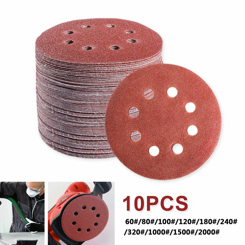 10pcs 5 Inch Round Sandpaper 125mm 8 Holes Disk Sand Sheets Grit 60-2000 Hook and Loop Sanding Disc Polish for polishing tool