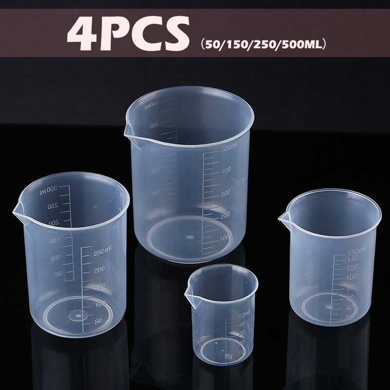 4 stuks Herbruikbare 50-500ml Vloeistof Maatbeker Kruik Plastic Afgestudeerd Oppervlak Container Cup Keuken Tool Meten Kannen