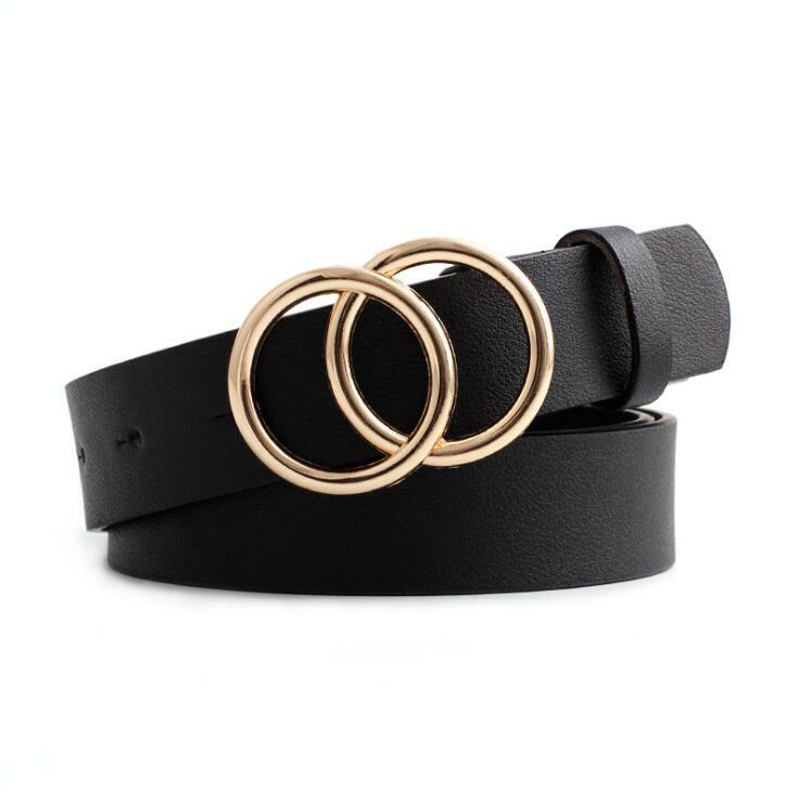 Cinturón de moda con doble anillo para mujer de cuero PU con hebill 