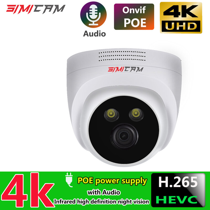 IP 카메라, 4K, 8mp, POE, Onvif, H265 오디오 돔, Onvif, HD 나이트 비전, 48V, 5MP, NVR 용 인간 감지 CCTV 비디오 보안