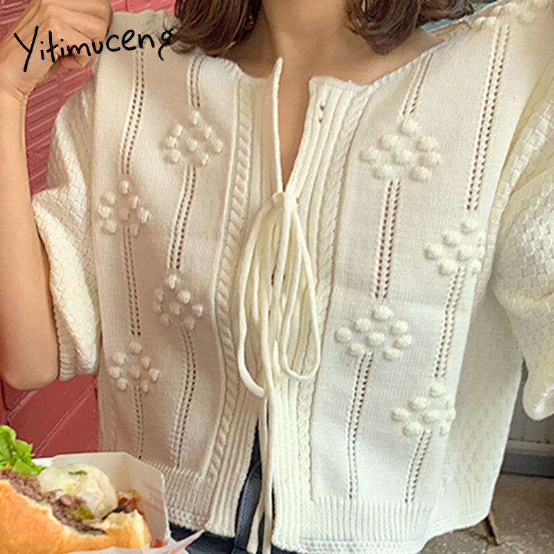 Yitimuceng Floral Blouse Women Oversized Cut Out Shirts Korean Fashion Puff Sleeve Office Lady White Purple Tops 2021 Summer New