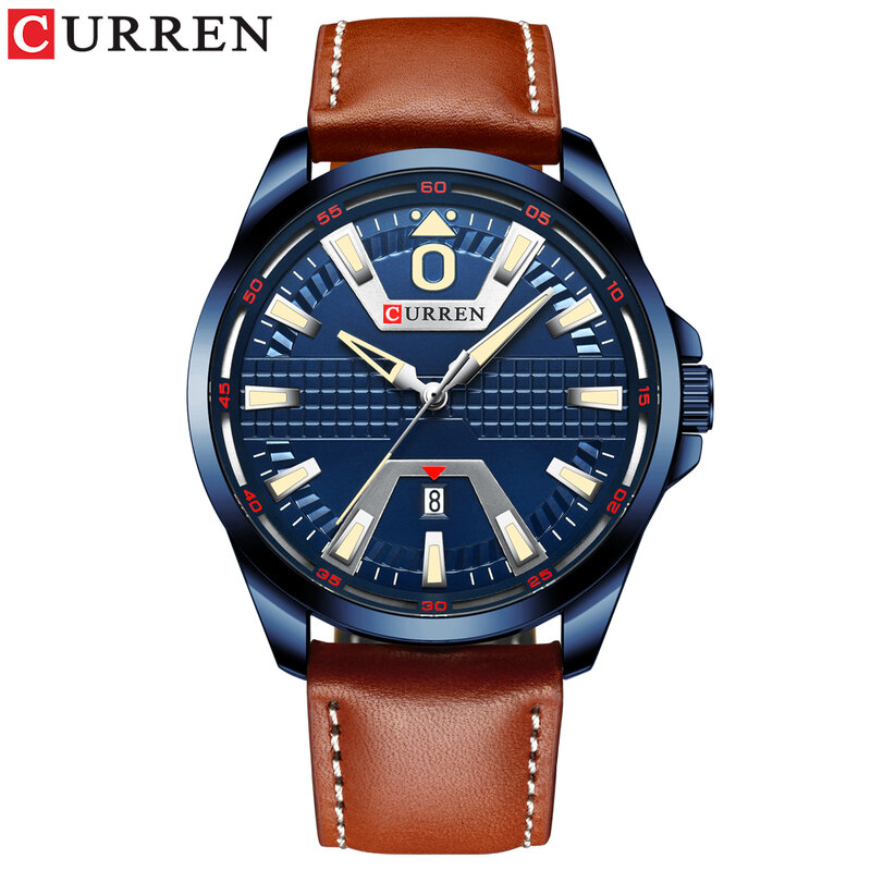 Wysokiej klasy marka CURRN grid design męski zegarek, biznesowy pasek zegarka, wodoodporny zegarek męski kwarcowy z kalendarzem