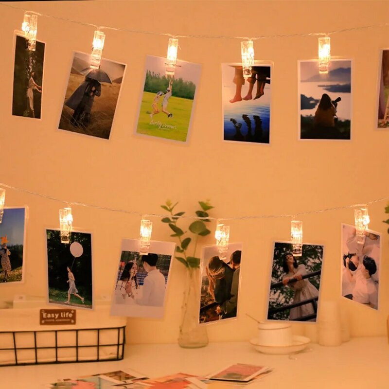 Guirnalda de luces LED con Clip para fotos, guirnalda de luces de hadas de 8 modos, decoración para el hogar, fiesta, boda, Día de San Valentín, 2/3/4/5m