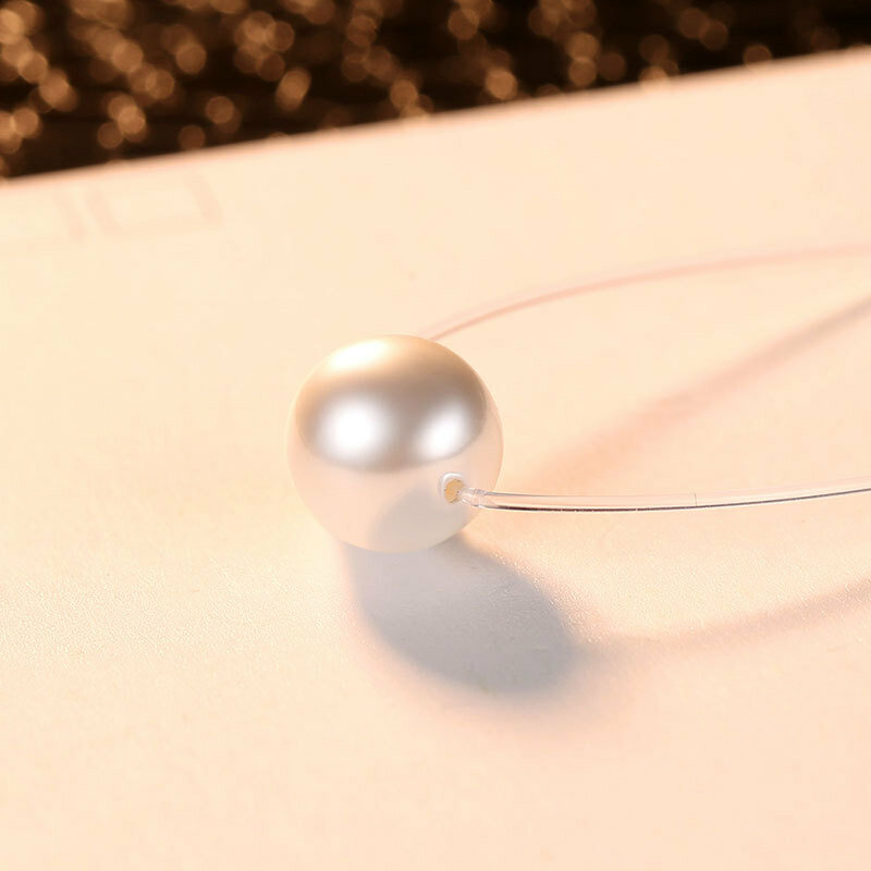 SODROV-collar de perlas de 10mm para mujer, de Plata de Ley 925, cadena de línea de pescado, collar de cadena de cristal Invisible