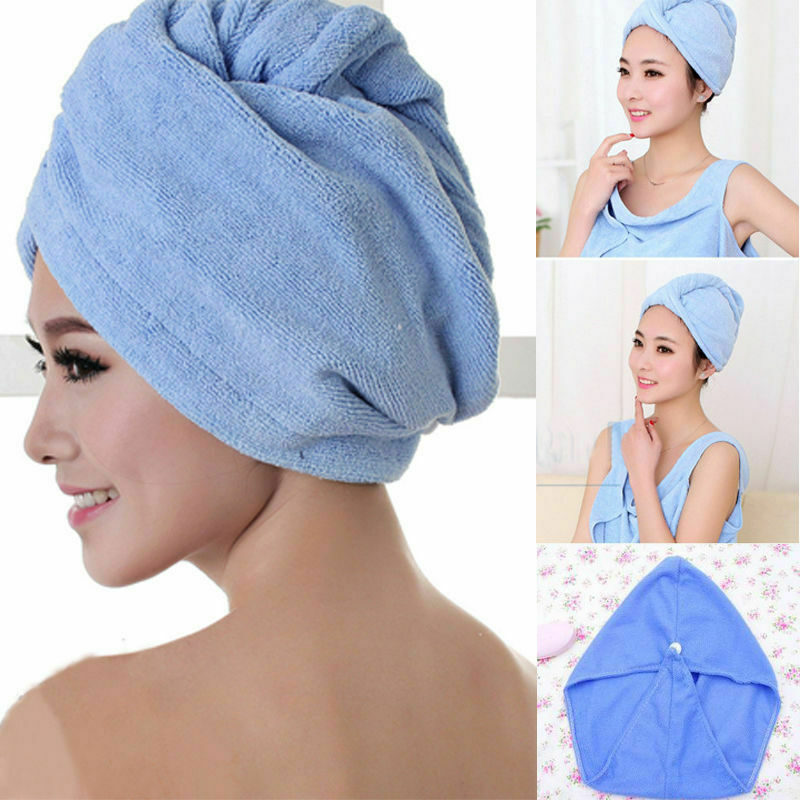 Microfiber Hair Drying Towel Wrap Turban Head Hat Bun Cap Shower Dry Microfiber Bath