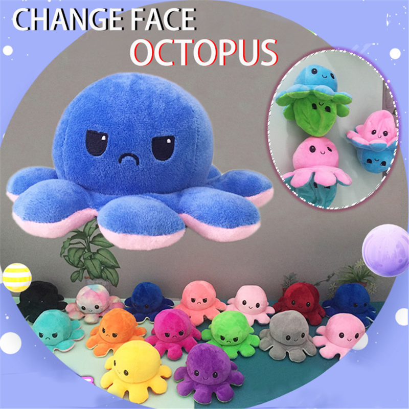 Mascota Octopu de juguete para niños, Peluche de Pulpo de dos lados, juguete de Peluche, Animal Pulpo de dos lados