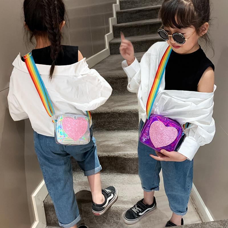 Arc-en-ciel amour petites filles, Mini porte-monnaie, jolis petits sacs carrés à bandoulière en cuir PU pour bébés garçons