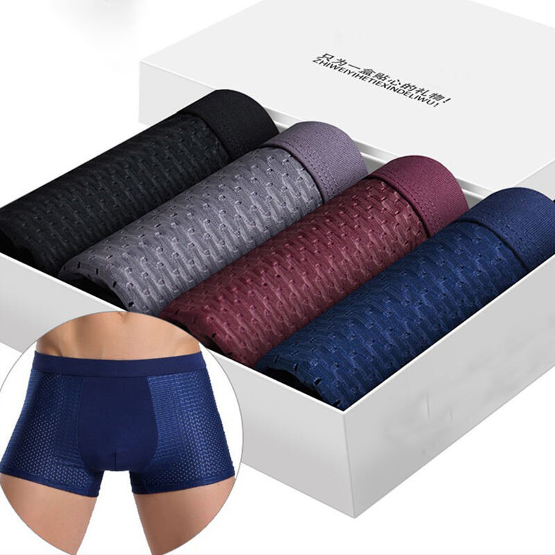 4 Stuks Heren Slipje Mannelijke Sexy Underpants Man Pack Shorts Boxers Ondergoed Slip Homme Bamboe Gat Groot Formaat 5XL6XL7XL
