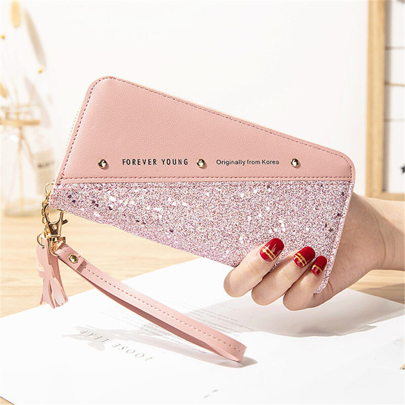 Patchwork Diamonds PU Leather Forever Young Wallet Fashionable Large Capacity Zippered Ladies' Purse