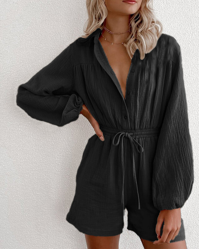 Cardigan à boutonnage simple pour femme, combinaison ample, manches longues, cordon de serrage, poche à la taille, Streetwear décontracté, nouvelle collection 2021