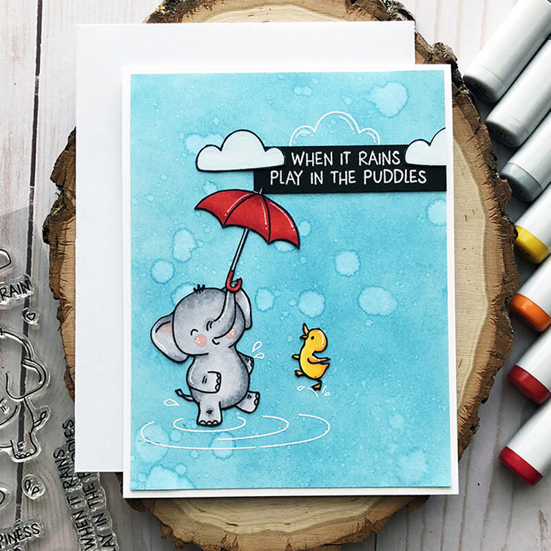 Rainy Day Shining Elephant Mouse เป็ด Graceful ร่ม Cloud Word โปร่งใสล้างแสตมป์ DIY Scrapbooking การ์ดหัตถกรรม