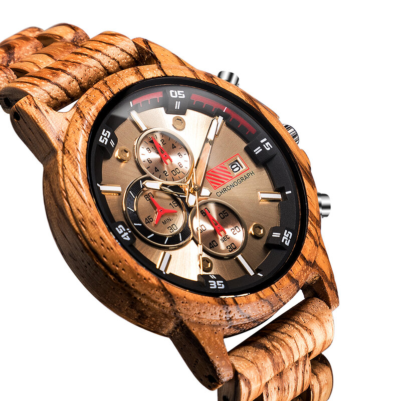 Orologio da uomo in legno Zebrawood personalizzato Relogio Masculino cronografo di lusso di marca superiore orologi militari regalo di anniversario per lui