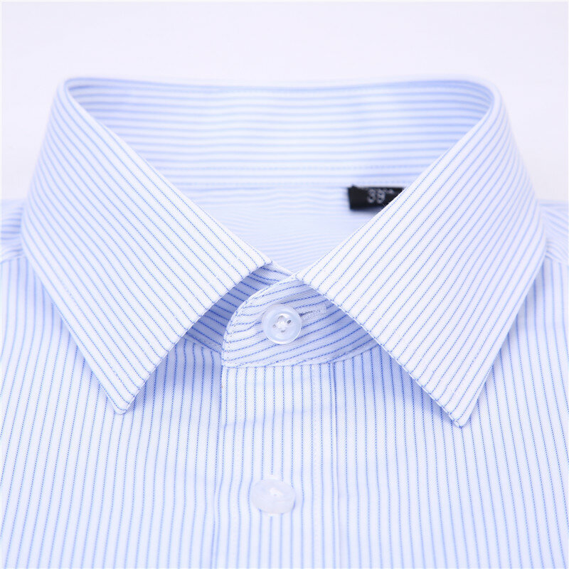 Chemise à manches longues pour homme, tenue de haute qualité, Non repassable, couleur unie, pour le travail, blanc et bleu, grande taille, 2021