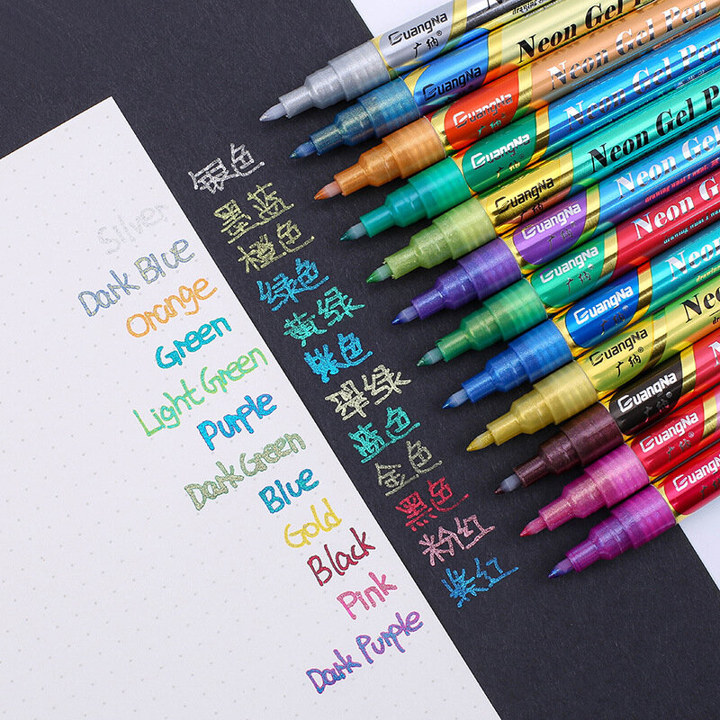 0.7Mm Acryl Verf Marker Pen Neon Glitter Gel Pen Markeerstift Flash Pen Voor Keramische Rock Glas Porselein Mok Hout art Schilderij