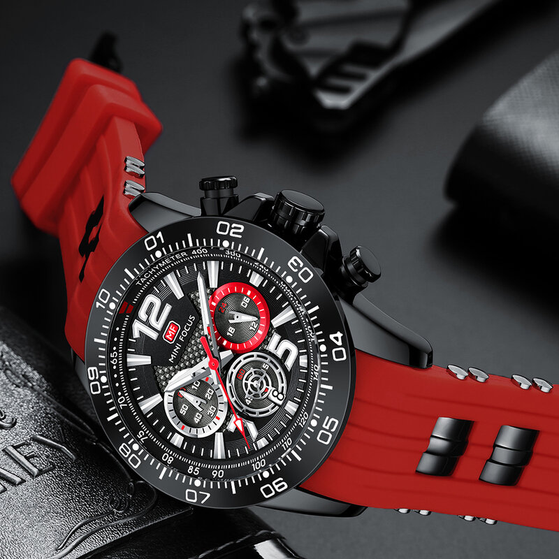 MINI FOKUS Mode Sport Uhr für Männer Quarz Armbanduhren Chronograph Kalender Luminous Hände Sub-Dials Silikon Strap relogio