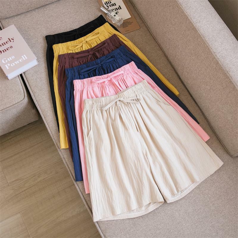 Pantalones cortos informales de lino y algodón para mujer, shorts holgados de cintura alta, suaves y frescos, M-3XL verano, 2021
