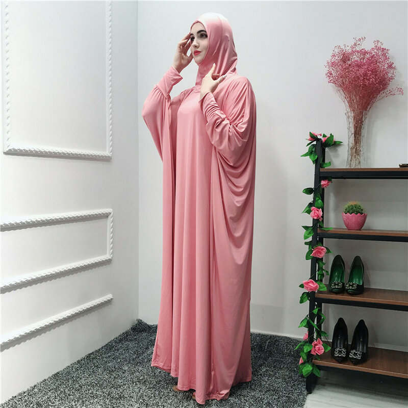 Vestido muçulmano abaya, veste feminina de cor sólida, chapéu, mesquita, manga morcego, cardigã, roupa islâmica do ramadã