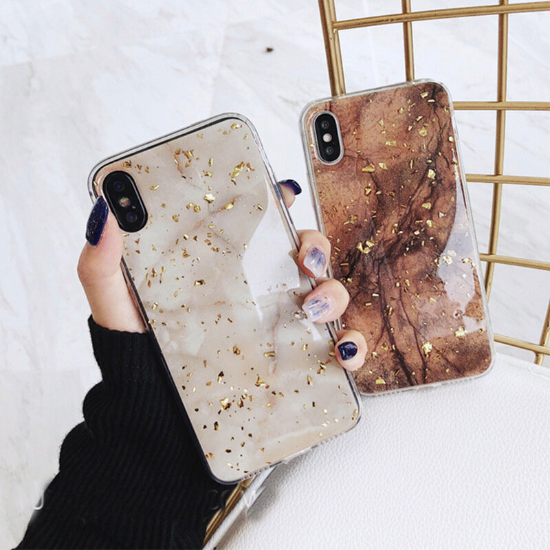 Phone Case For iPhone 11 11 pro 12 12pro XR XS Max Luxury Bling Gold Foil Marble Glitter Soft TPU For iPhone 11 Pro Max