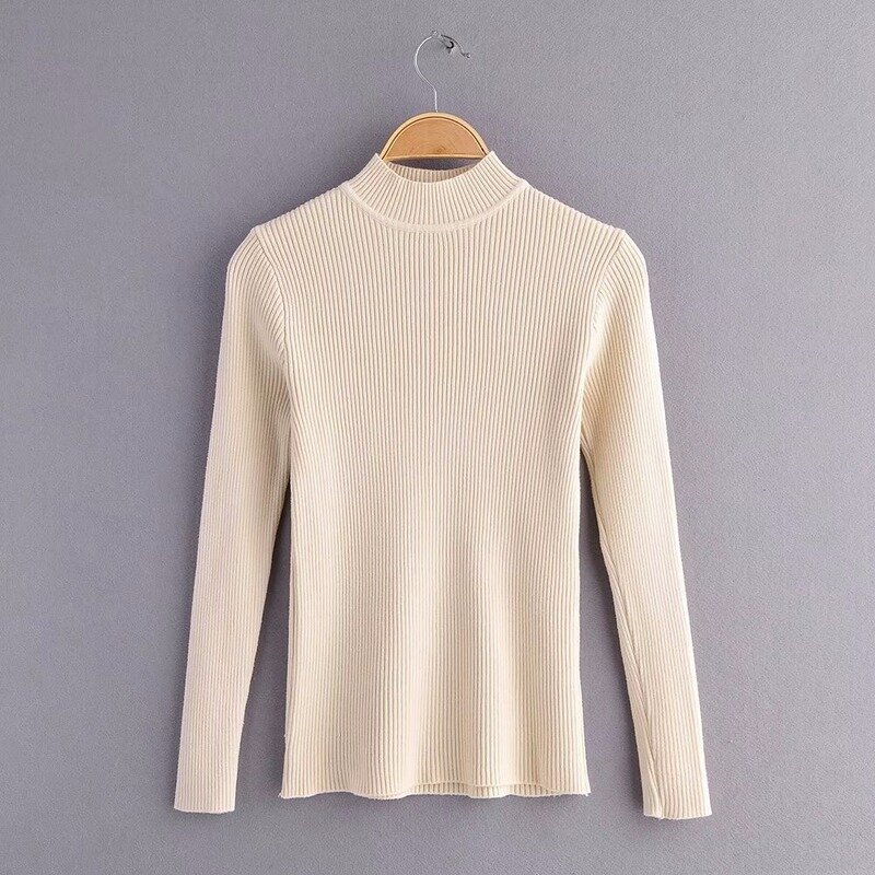 Simple High Neck Pit Strip Fashion Sweater Female Solid Color Ribbed Slim Bottoming Knitted Pullover Jumpers Women Spring