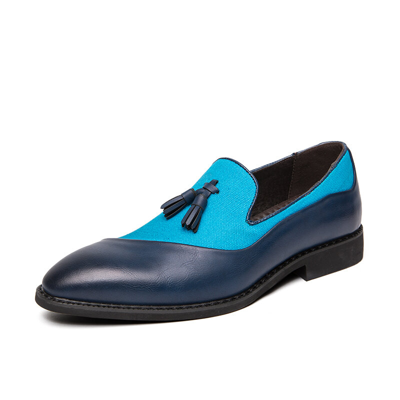 ZSAUAN – chaussures de costume en cuir synthétique pour homme, vêtement Semi-formel, style italien, avec pompon bleu, grande taille 46 47 48