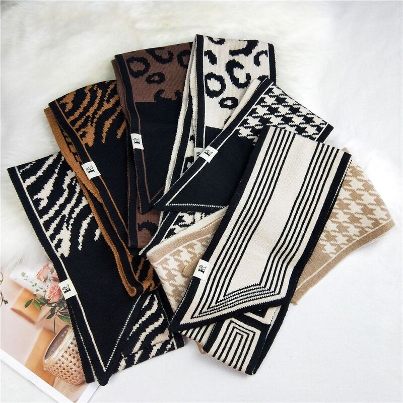 Ретро черно-белый вязаный шерстяной шарф классические узкие полоски крест тёплые леопардовые шарфы аксессуары для одежды