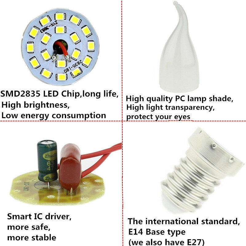 E27 E14 LED Des Ampoules De Bougie pour le Lustre, 5W 7W 220V, 60 Watts Équivalent, Blanc Chaud/Froid, Lampe À Led Lumière Flamme Forme D'intérieur