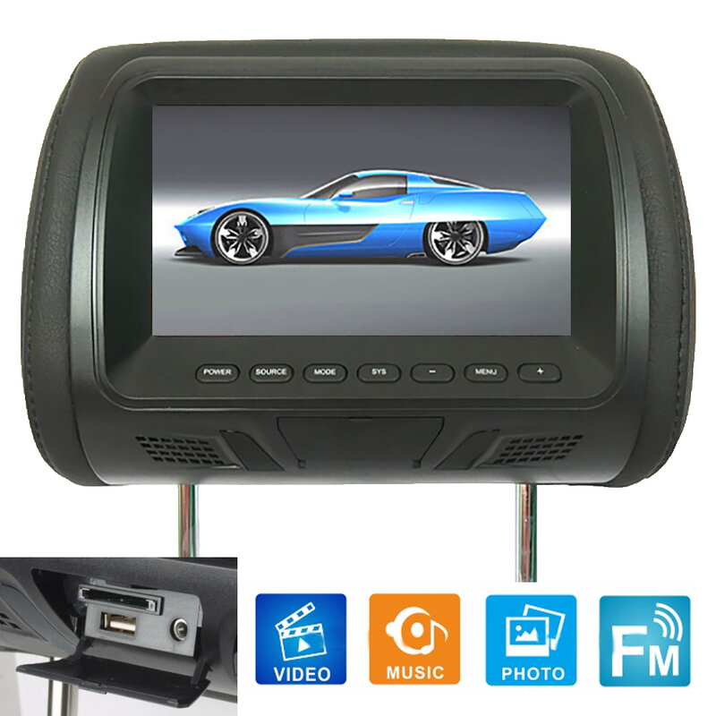 Universal 7 Zoll Auto Kopfstütze Monitor Hinten Sitz Unterhaltung Multimedia MP3/MP4/FM/Video/Muisc/TF Karte-Player Neue heiße boutique