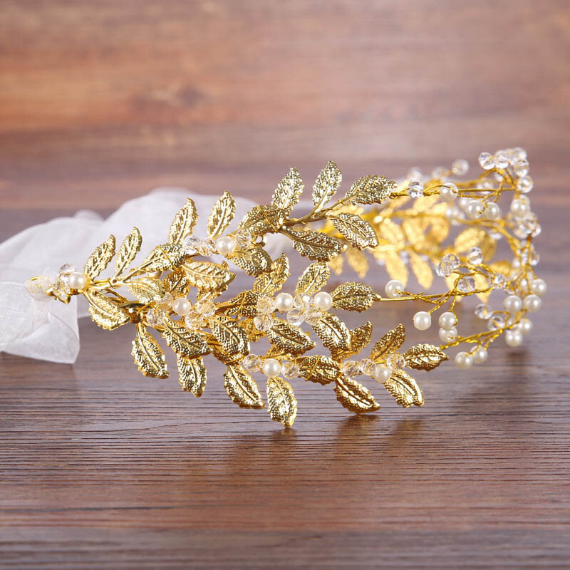 Korean Fashion Gold Crystal Simulated Pearl Headband Hair Hoop Bride Wedding Hairband Jewelry Bridal Tiara Crown diadema