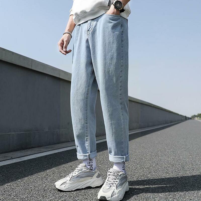 Celana Jeans Pria Longgar Celana Panjang Pria Desain Sederhana Denim Kasual Kualitas Tinggi Celana Harian Lurus Nyaman untuk Siswa Semua Cocok M8e1