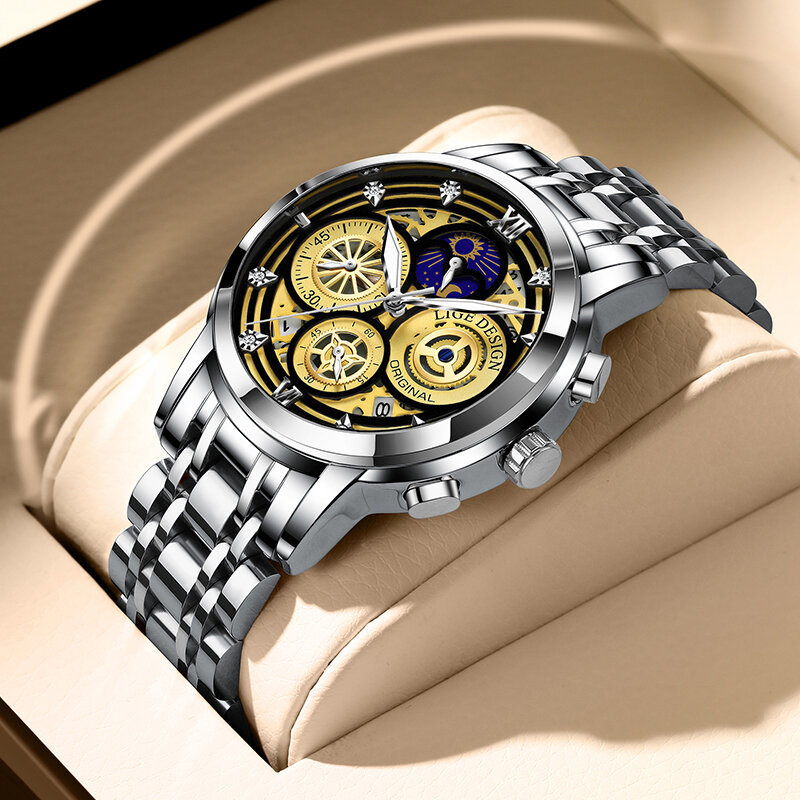 LIGE-reloj analógico de acero inoxidable para hombre, accesorio de pulsera de cuarzo resistente al agua con calendario, complemento Masculino deportivo de marca de lujo perfecto para negocios, 2021