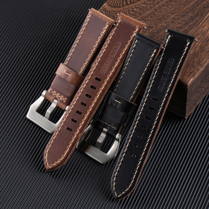 Handmade Watchband Leather Vintage Man Watchstrap 19mm/20mm/21mm/22mm for Breitling Hamilton Zenith Pilot Black Bay for Omega