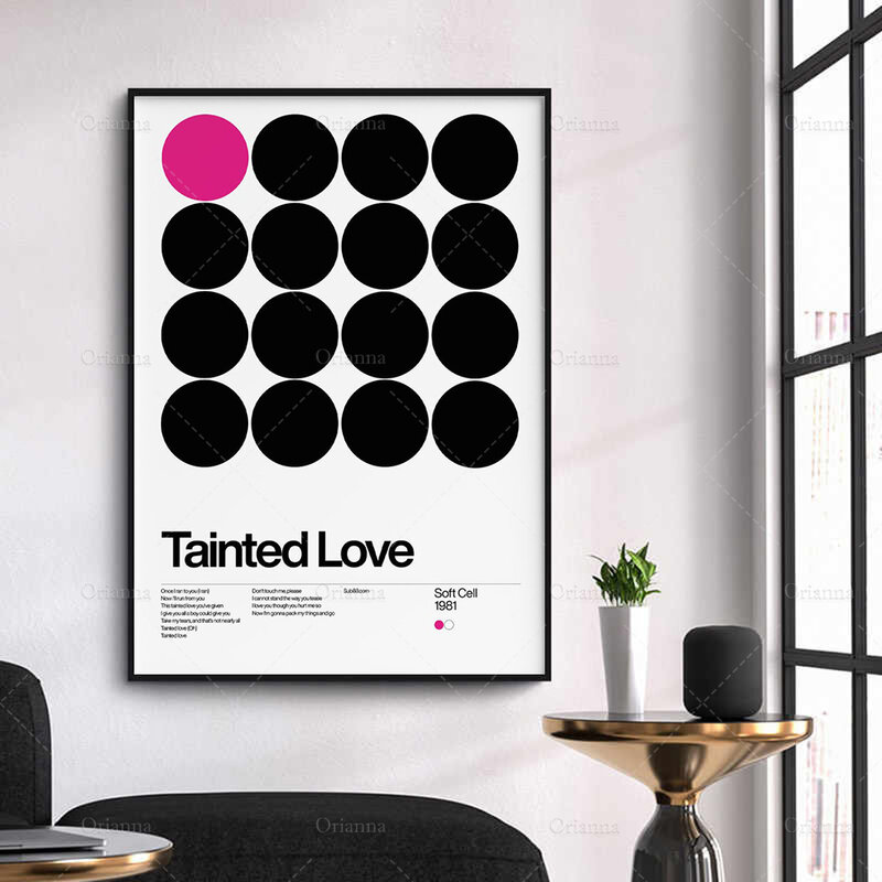 Poster New Wave, Tainted Love - Soft Cell 1981,  Minimalistic Swiss Graphic Design Modern Home Decor Wall Art Canvas Painting