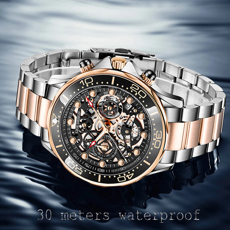 2022 lige luxo relógio de negócios masculino relógios automáticos para homens esqueleto oco quartzo relógios de pulso à prova dwaterproof água relogio masculino