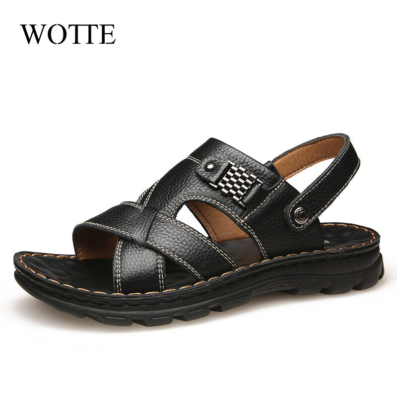 WOTTE-Sandalias de cuero transpirables para hombre, zapatos de playa a la moda, calzado transpirable de verano