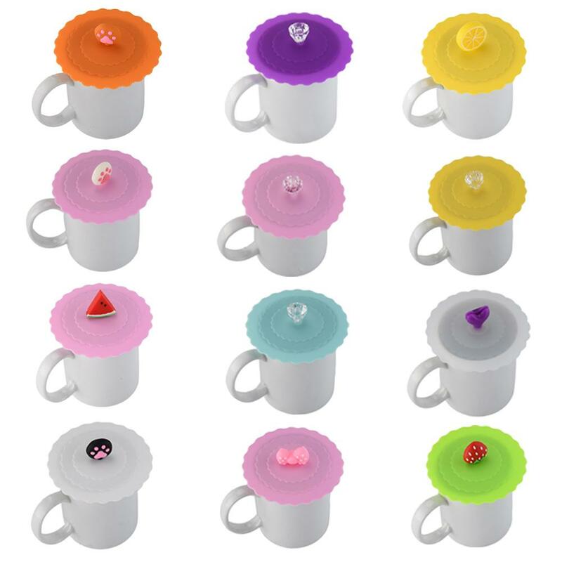 Cute Fruits Adorn Water Drinking Cup Lid Silicone Anti-dust Bowl Cover Cup Seals Glass Mugs Cap Diameter 10cm