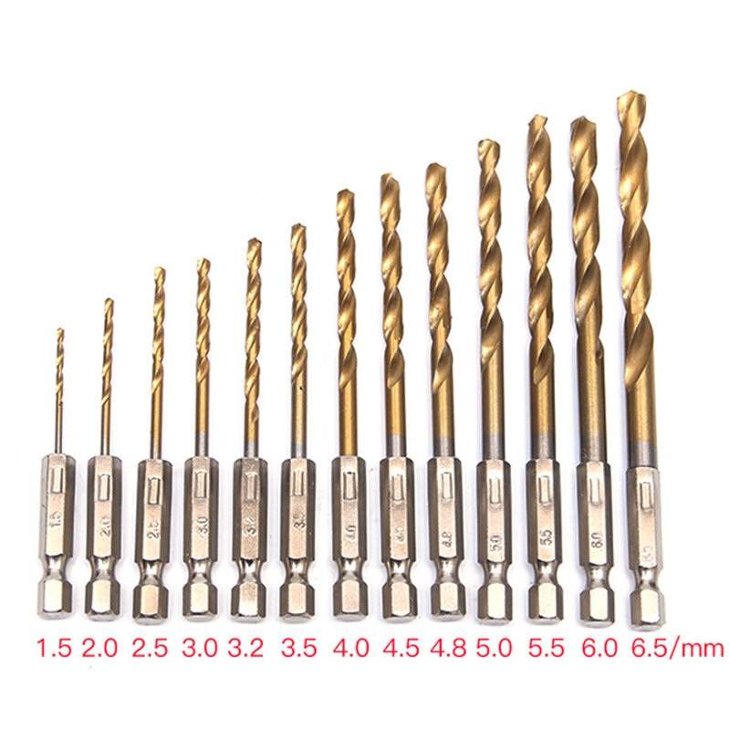 13 pz/set acciaio ad alta velocità titanio rivestito punta elicoidale Set HSS punte elicoidali accessori per elettroutensili alesatura Bit 1.5-6.5mm