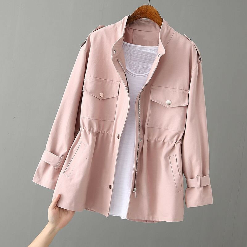 Veste coupe-vent ample à col montant pour femme, manteau rose à doublure 96, nouvelle collection coréenne d'automne 2021