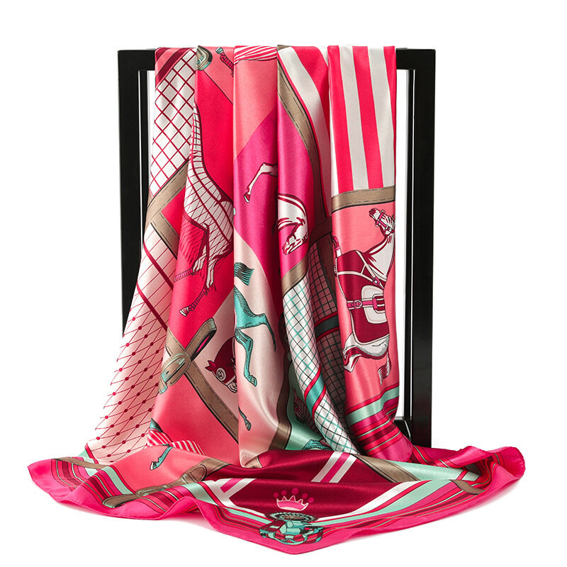 Дизайнерский брендовый квадратный шелковый шарф, модные шарфы с принтом, Женская пляжная шаль, бандана, парео 90*90 см
