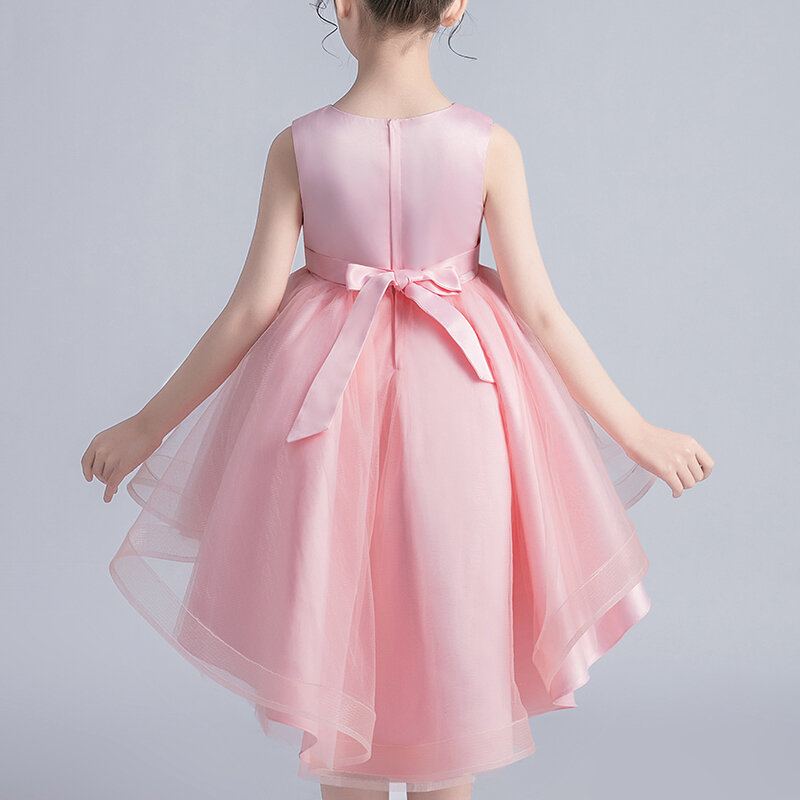 Nuovo vestito per bambini di Design per 4-12 ragazze ricamo festa di nozze Tailing Frock elegante abito da principessa senza maniche per bambini