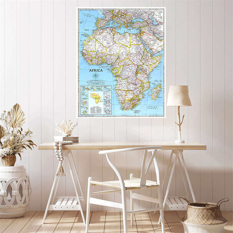 Mapa vintage da áfrica em 1990, 60x90cm, pintura fina, retrô, arte de parede, pôster de arte, decoração de escritório para casa, material escolar