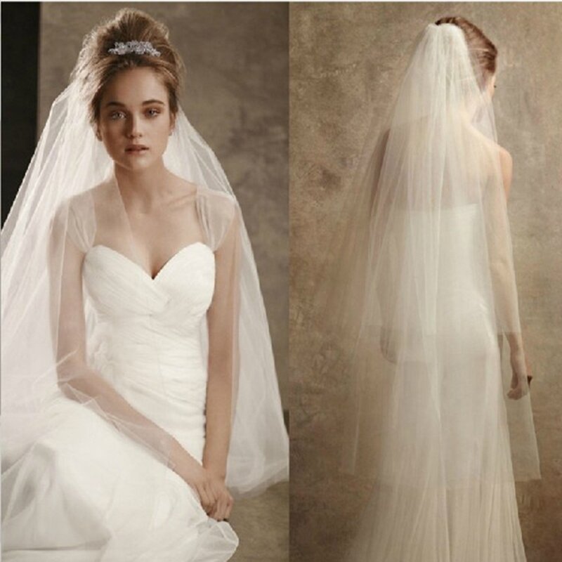 Véu de noiva com pente, véu de casamento com duas camadas branco marfim
