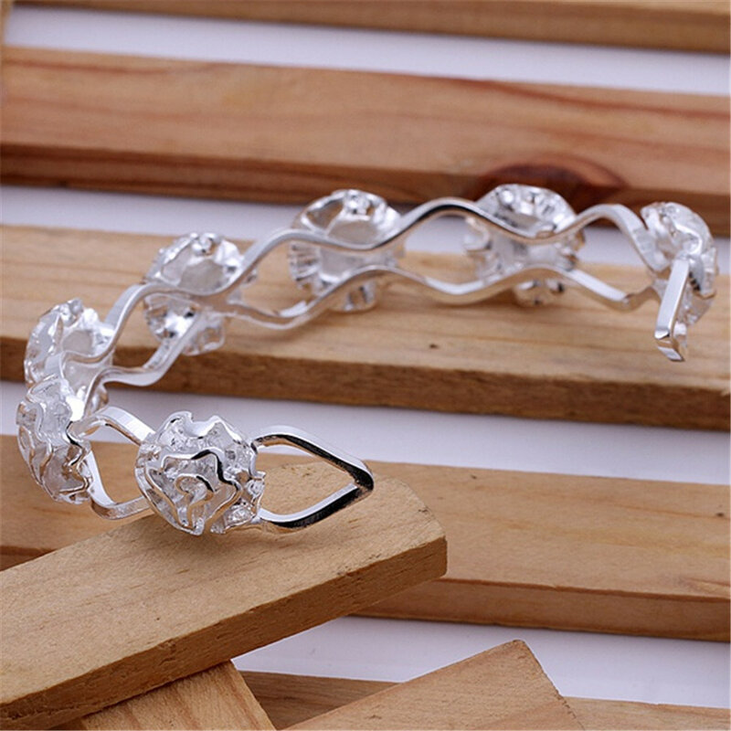 925 prata esterlina flor pulseiras para as mulheres pulseiras na mão feminino casamento noivado moda festa de jóias presentes gaabou