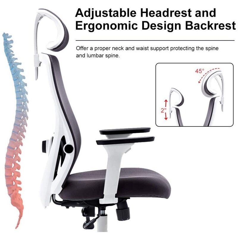 Cadeira ergonômica reforçada de escritório, ajustável com função de inclinação e trava de posição, descanso de cabeça e apoio de braço, cadeira de casa