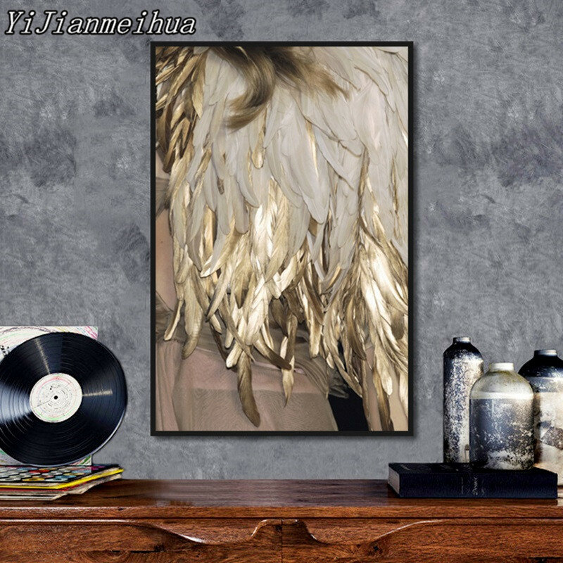 Feather Gold Color Lamp Poster Canvas Print Wall Nordic Minimalist Style Art Modular Living Room Bedroom Home Without Frame